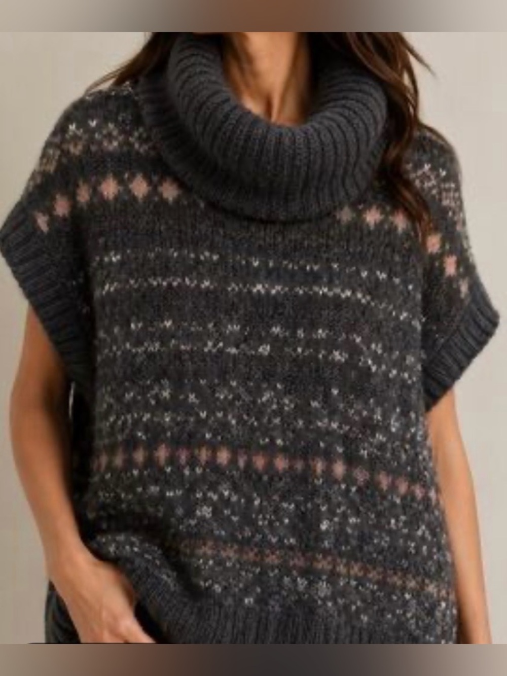 Free People Cozy Charcoal Fair Isle Turtleneck Sweater